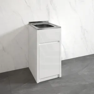 35L Freestanding Laundry Tub in PVC Waterproof Cabinet with Stainless Steel Sink