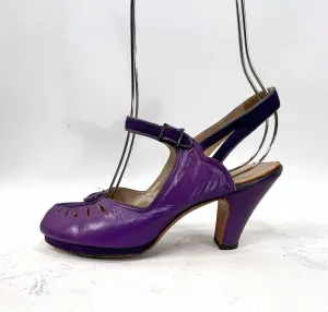 40s Peep Toe Heels Two Tone Purple 50s Ankle Strap Slingback Shoes Thin Platform Vintage Florsheim As Is VFG