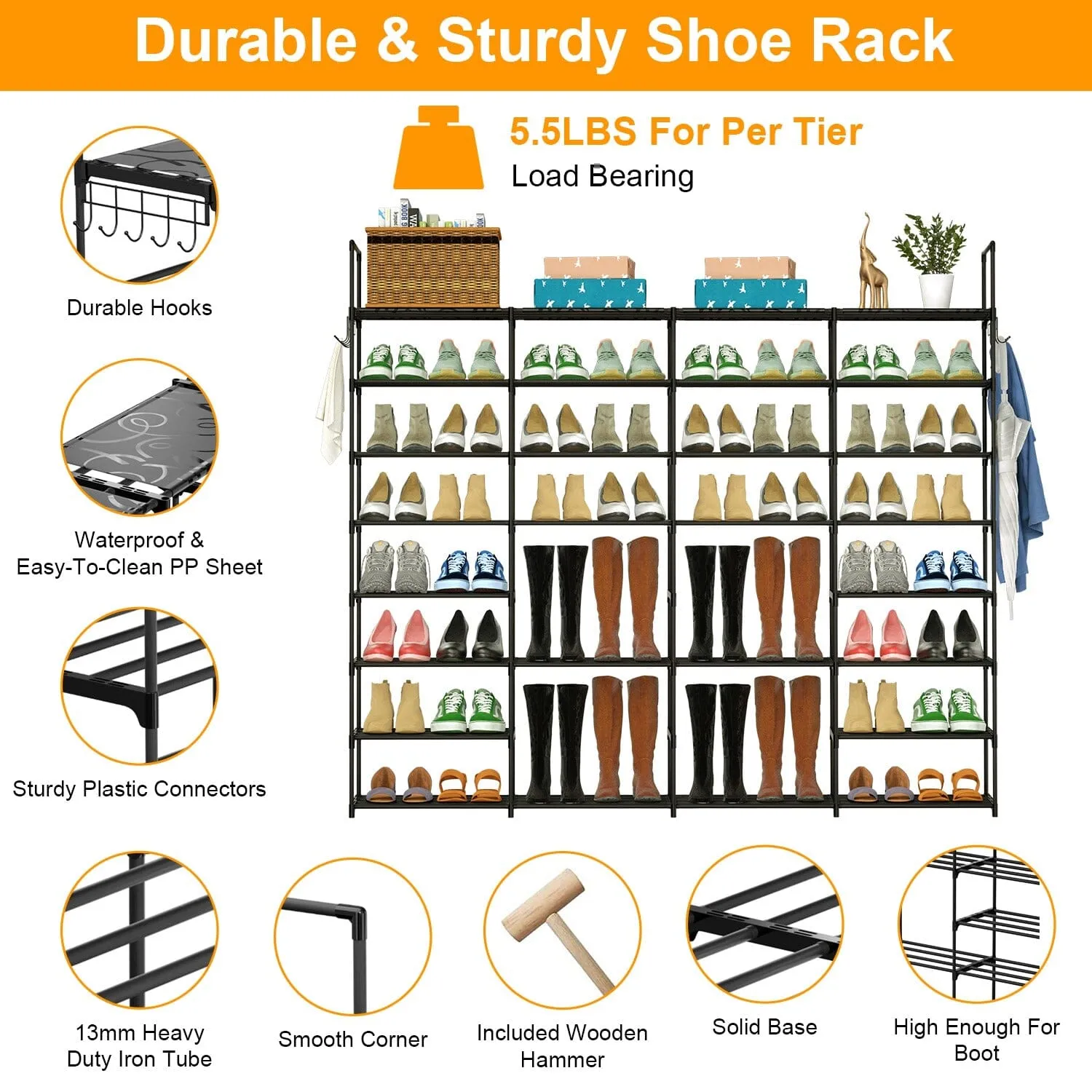 8-Tier Shoe Rack Metal Shoe Storage Shelf