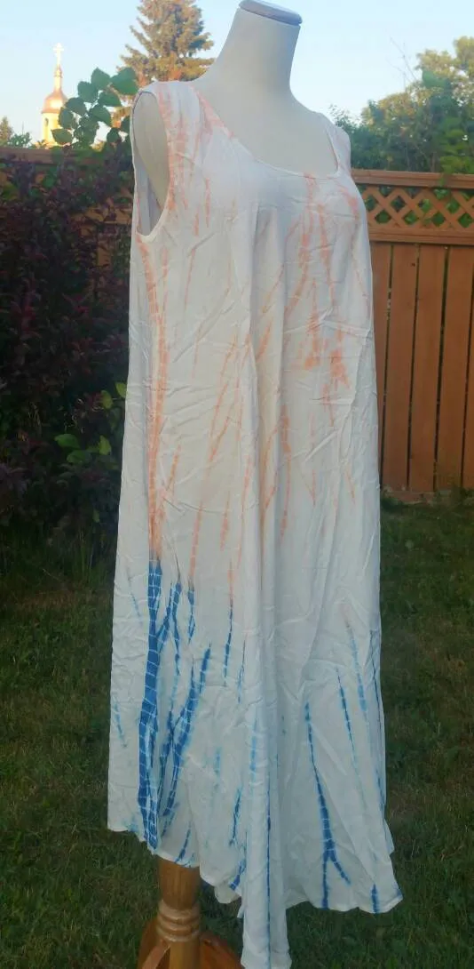 Beige-Blue Tiedye dress summer dress Beach Cover up Sleeveless dress Bohemian dress Indian dress hippie gypsy dress free size dress upto 5XL