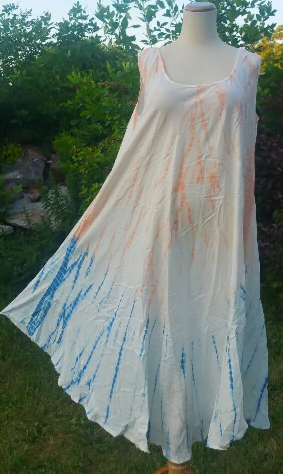 Beige-Blue Tiedye dress summer dress Beach Cover up Sleeveless dress Bohemian dress Indian dress hippie gypsy dress free size dress upto 5XL