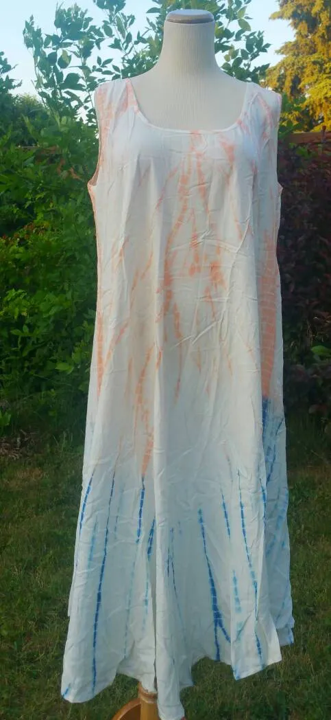 Beige-Blue Tiedye dress summer dress Beach Cover up Sleeveless dress Bohemian dress Indian dress hippie gypsy dress free size dress upto 5XL