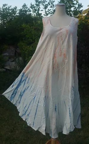 Beige-Blue Tiedye dress summer dress Beach Cover up Sleeveless dress Bohemian dress Indian dress hippie gypsy dress free size dress upto 5XL