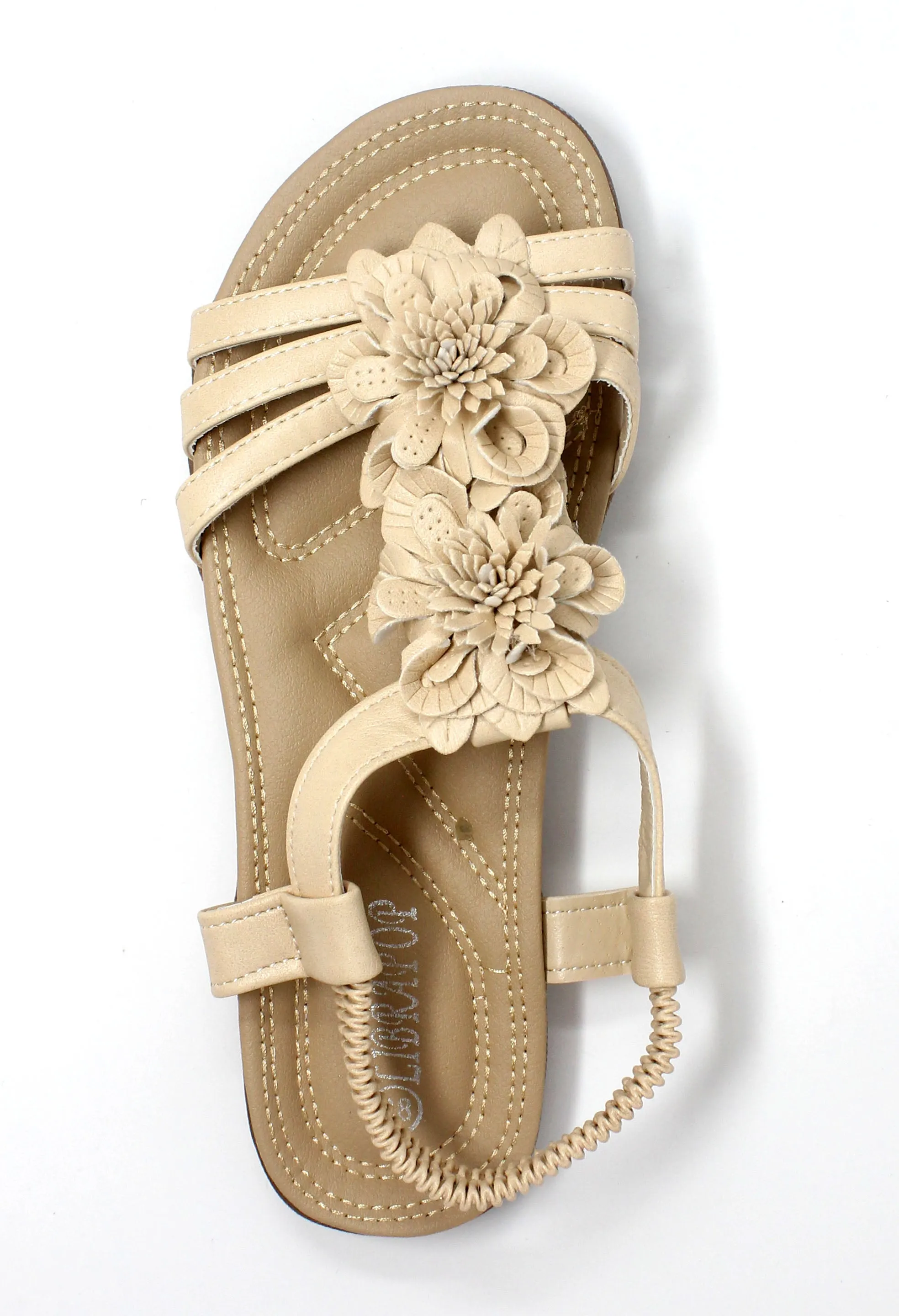 Beige Lightweight T Strap Flat Sandal