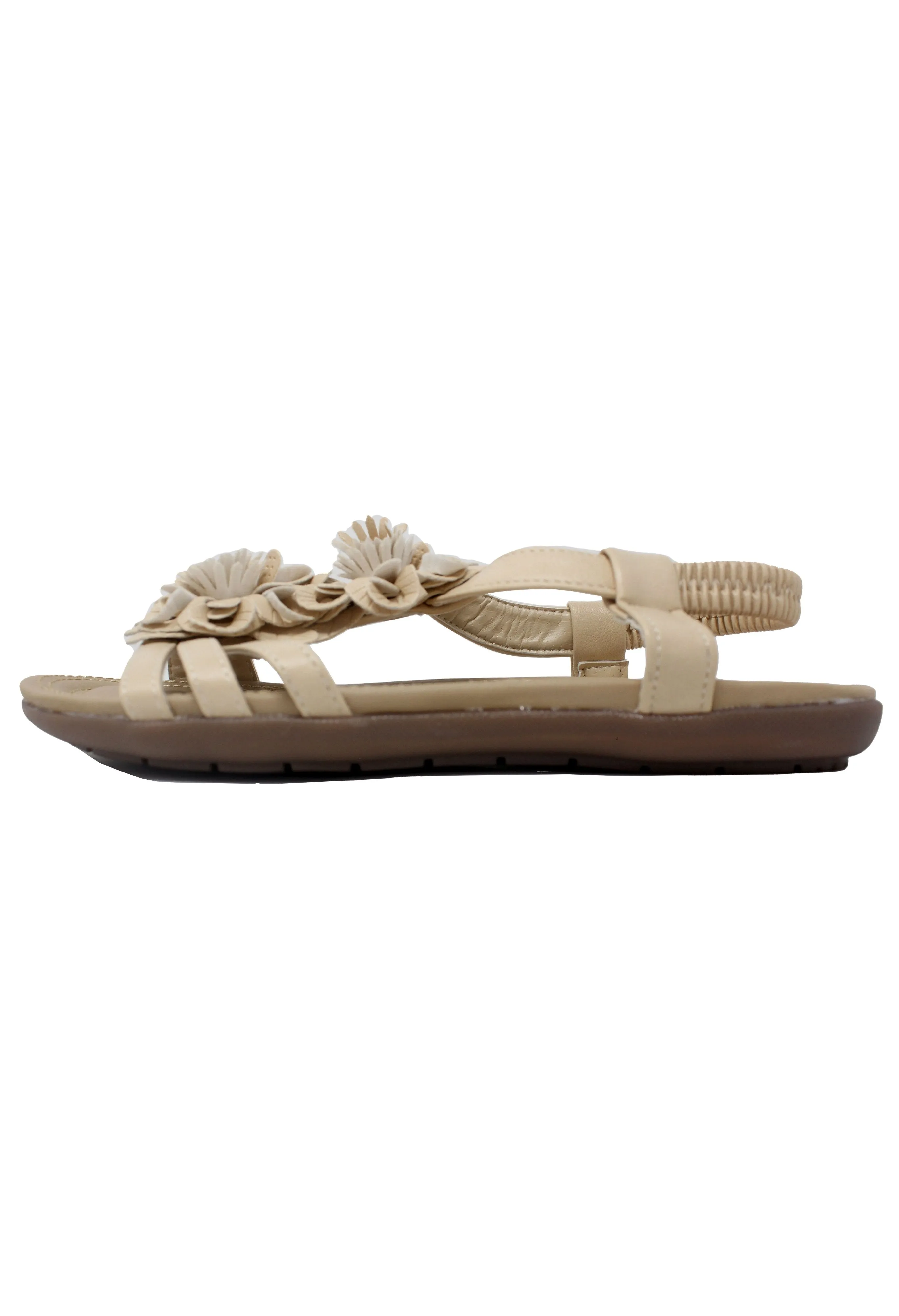 Beige Lightweight T Strap Flat Sandal