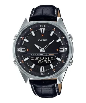 Casio Analog-Digital Black Leather Strap Watch AMW830L-1A AMW-830L-1A