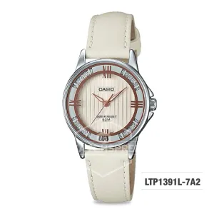 Casio Ladies' Standard Analog Off White Leather Strap Watch LTP1391L-7A2 LTP-1391L-7A2