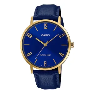 Casio Men's Analog Blue Leather Strap Watch MTPVT01GL-2B2 MTP-VT01GL-2B2