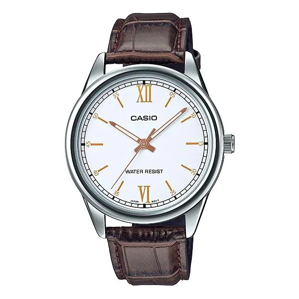 Casio Men's Analog Brown Leather Band Watch MTPV005L-7B3 MTP-V005L-7B3