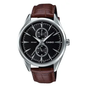 Casio Men's Multi-Hand Dark Brown Leather Band Watch MTPSW340L-1A MTP-SW340L-1A