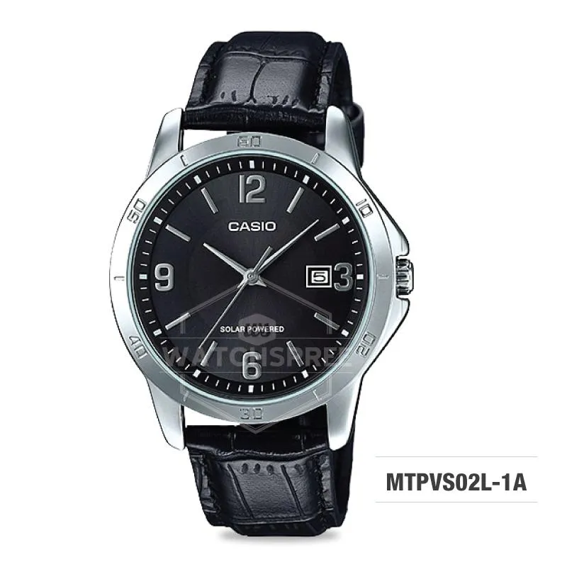 Casio Men's Solar Powered Black Leather Strap Watch MTPVS02L-1A