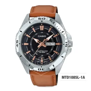 Casio Standard Analog Brown Leather Strap Watch MTD1085L-1A