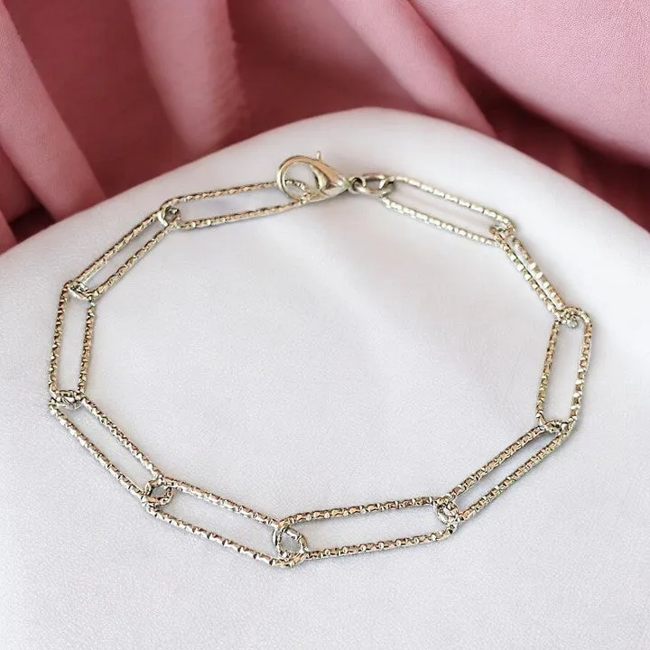 Diamond Cut Silver Paperclip Chain Bracelet