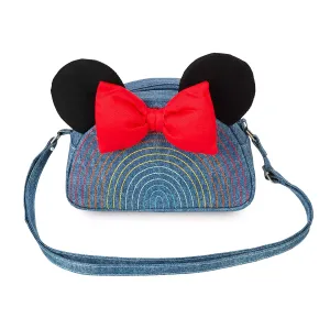 Disney Minnie Mouse Denim Rainbow Fashion Crossbody Bag Red Bow