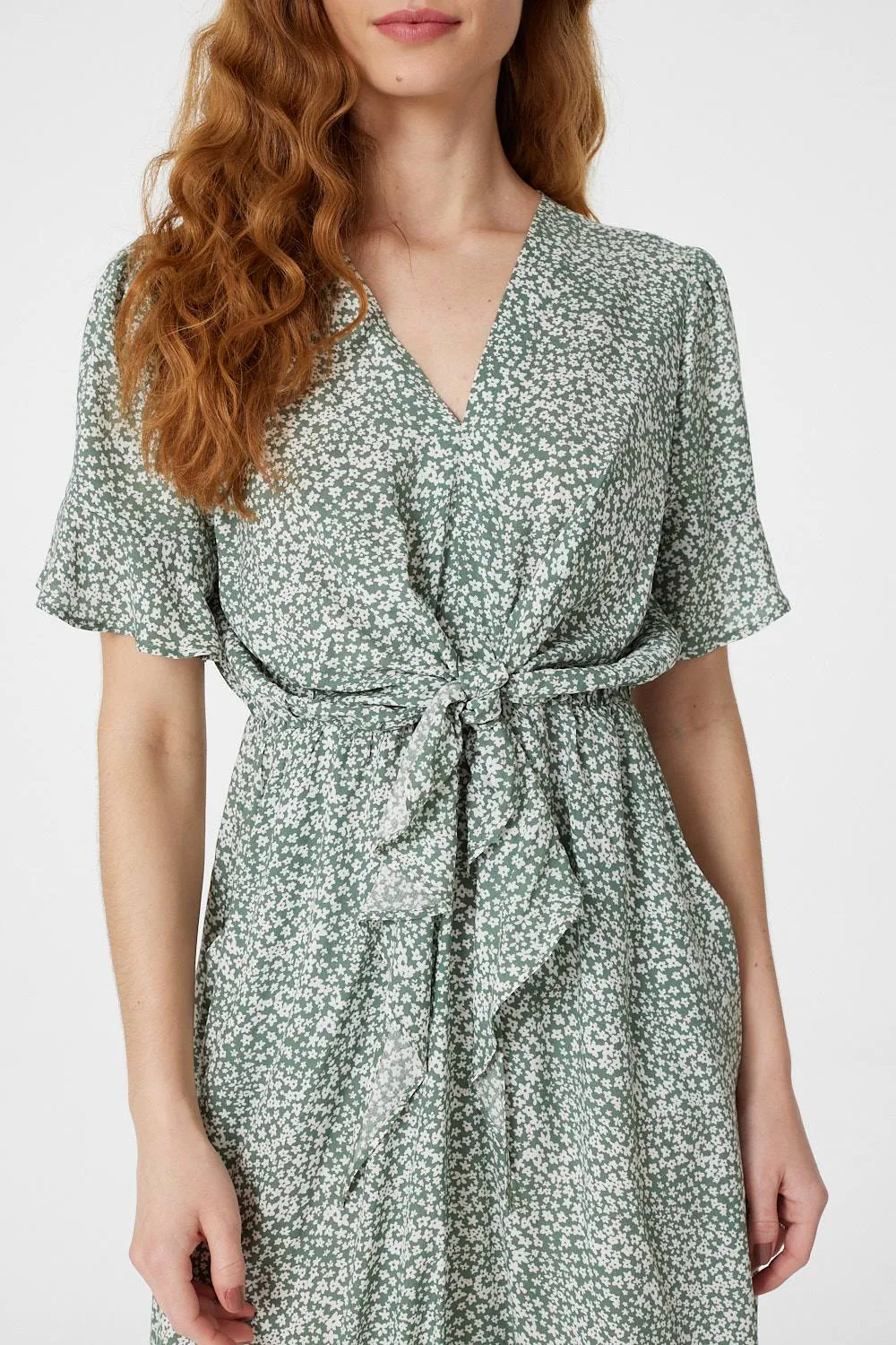 Ditsy Print Tie Front Tea Dress