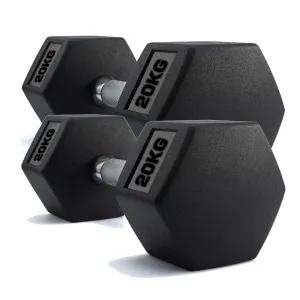 Hex Dumbbells Rubber Encased Weights (Pair) 20Kg