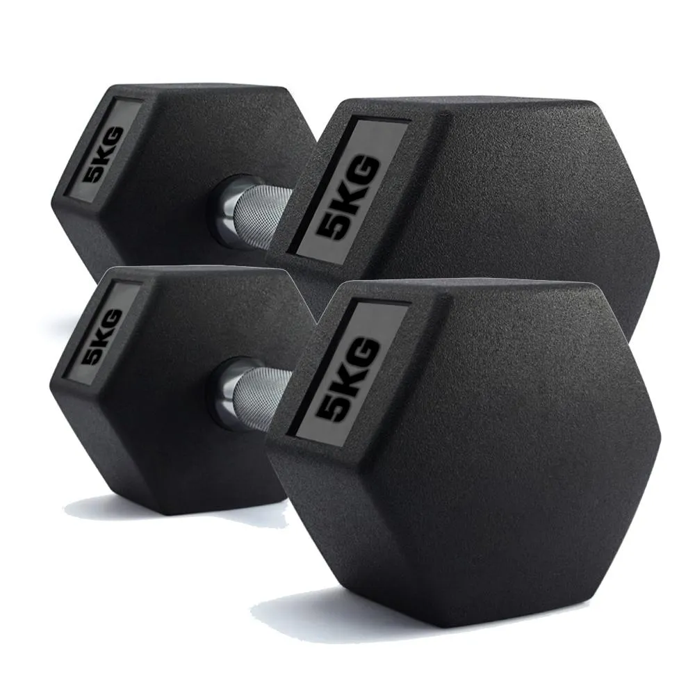 Hex Dumbbells Rubber Encased Weights (Pair) 5Kg