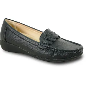 KOZI Women Comfort Casual Shoe ML3256 Wedge Slip-On Loafer Black