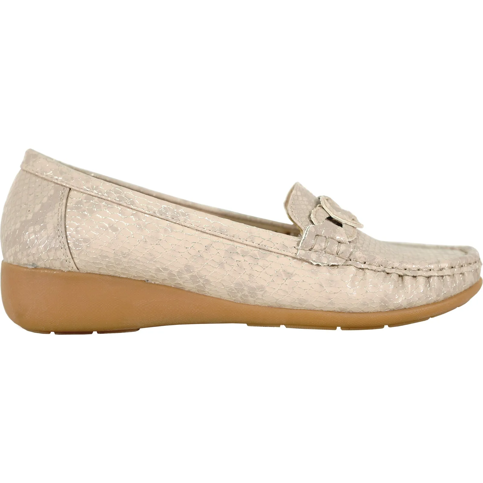 KOZI Women Comfort Casual Shoe ML3256 Wedge Slip-On Loafer Champagne