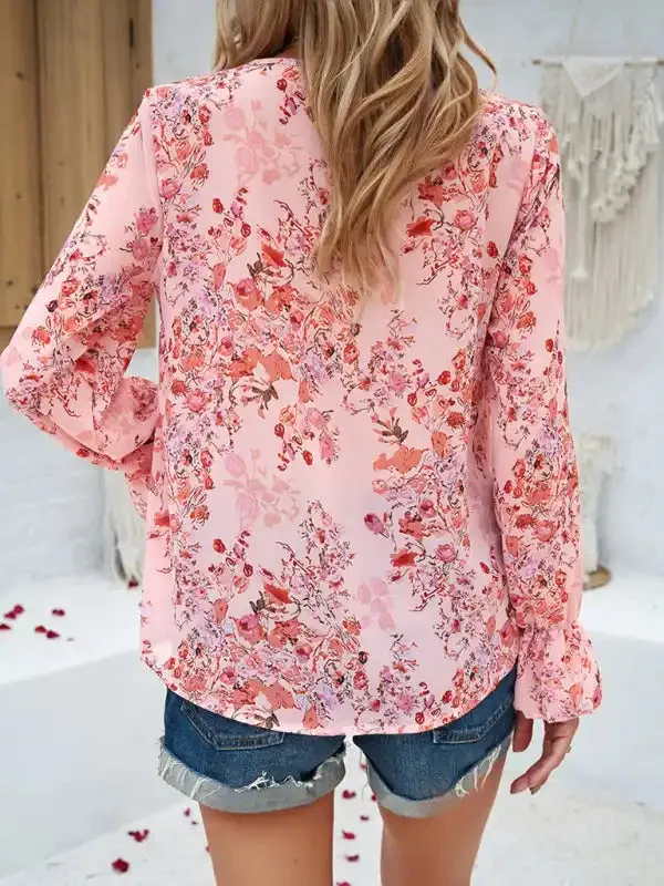 New fashionable women’s casual printed long-sleeved V-neck shirt