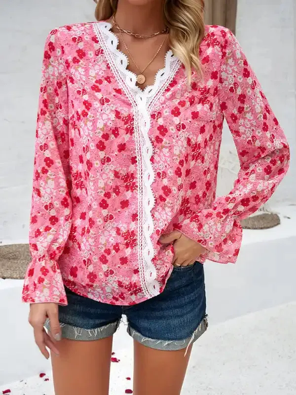 New fashionable women’s casual printed long-sleeved V-neck shirt