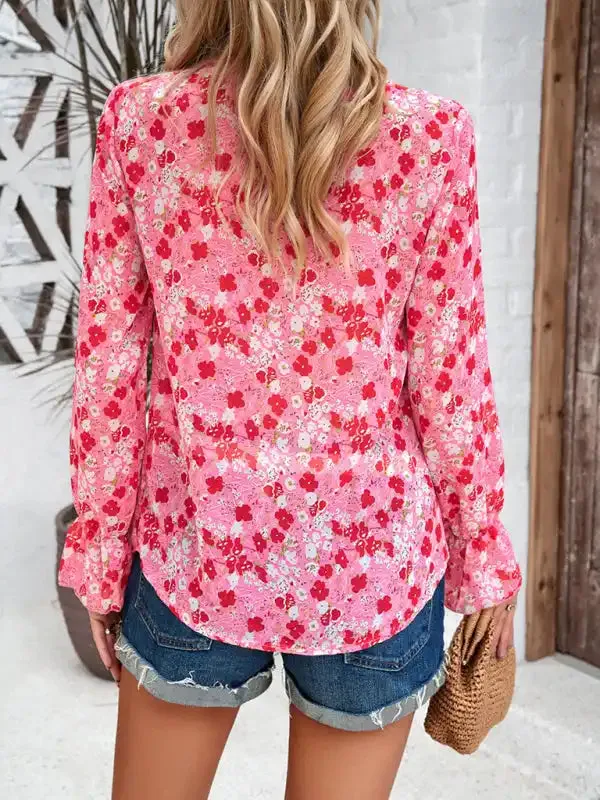 New fashionable women’s casual printed long-sleeved V-neck shirt