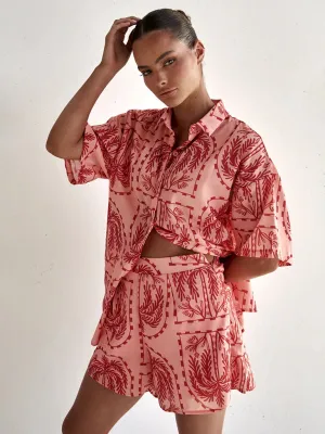 New Resort Style Fashionable Printed Short-Sleeved cardigan shorts suit