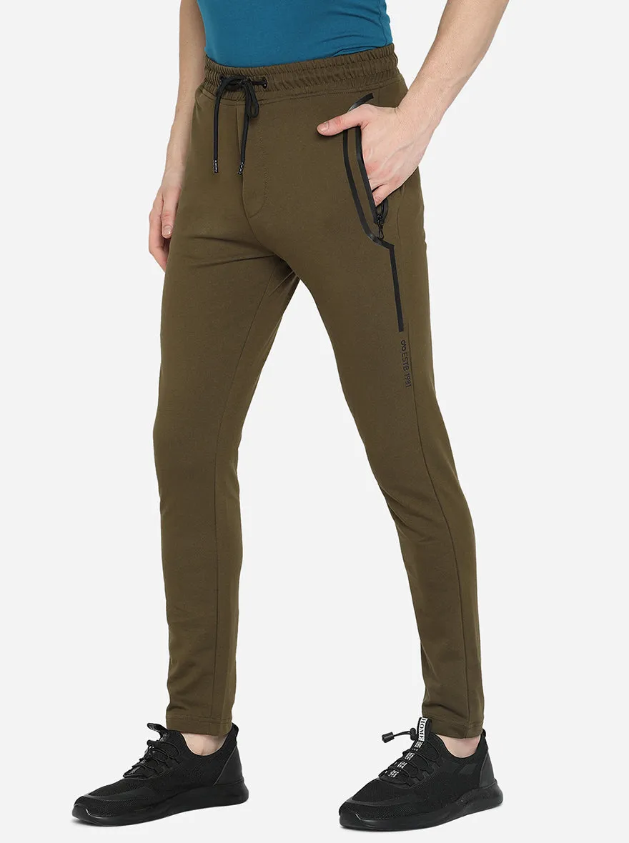 Olive Brown Solid Regular Fit Track Pant | JadeBlue