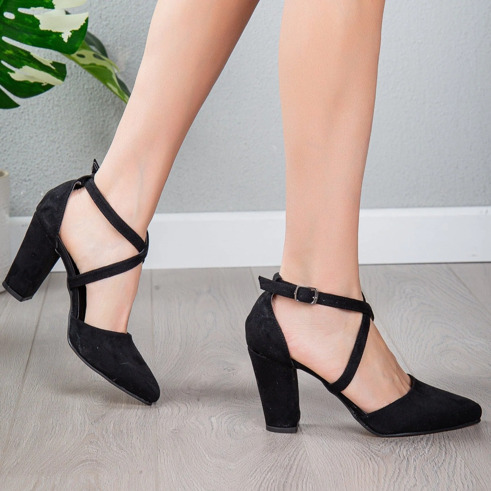 Sina - Black Suede Criss Cross Heels