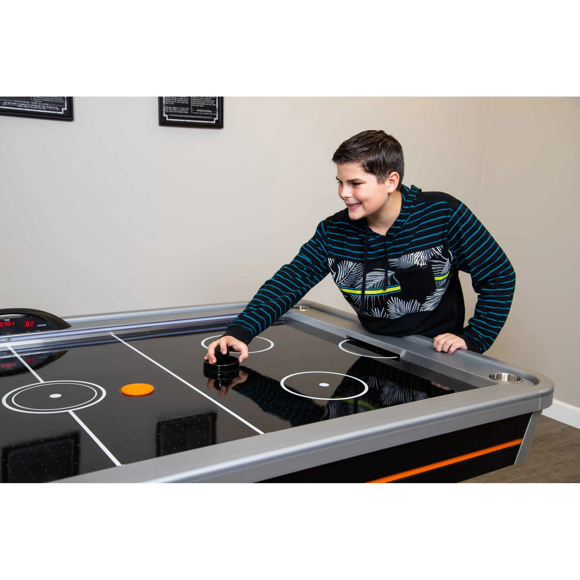 Trailblazer 84-in Air Hockey Table with LED Scoring - Black Silver and Orange