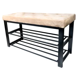 Two-Tier Padded Organization and Storage Bench, Shoe Rack with Open Shelves, 31¾" x 12½" x 18"