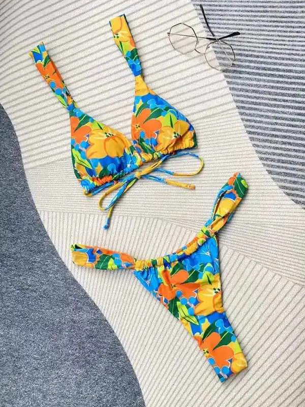 Women’s fashion new printed strappy split bikini