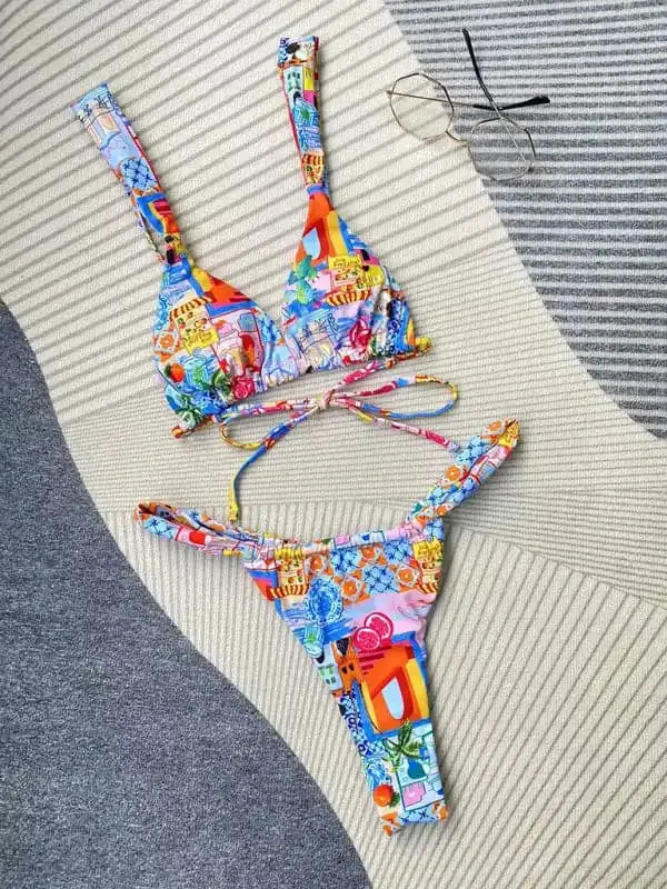 Women’s fashion new printed strappy split bikini