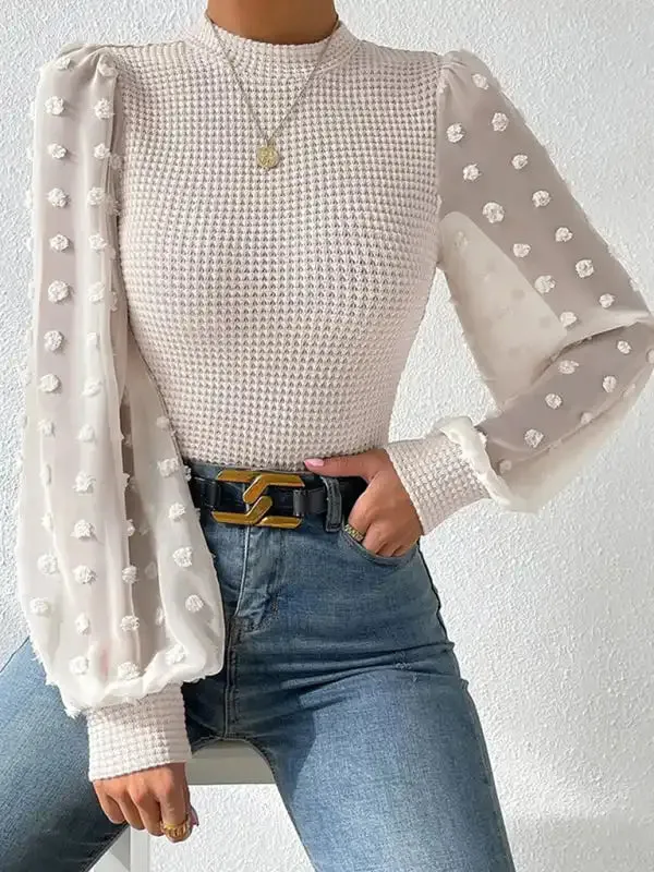 Women’s New Fashionable Round Neck Spliced Long Sleeve Sweater