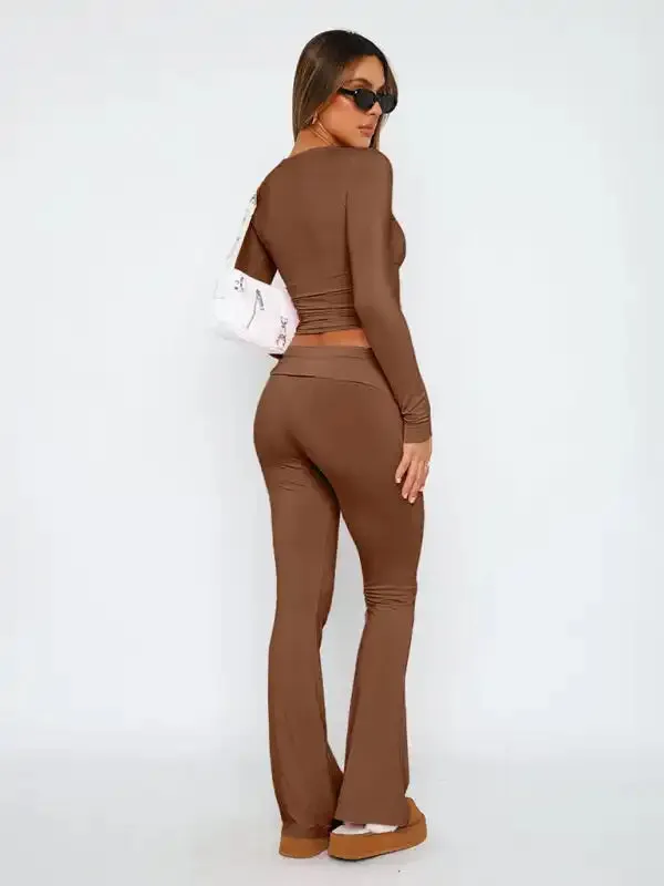 Women’s New Fashionable Solid Color Comfortable Slimming Low Waist Flare Pants