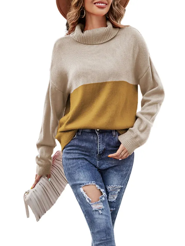 Women's new trendy contrasting color turtleneck pullover sweater