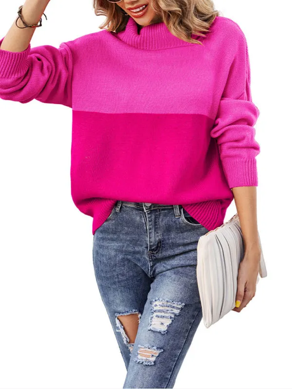 Women's new trendy contrasting color turtleneck pullover sweater