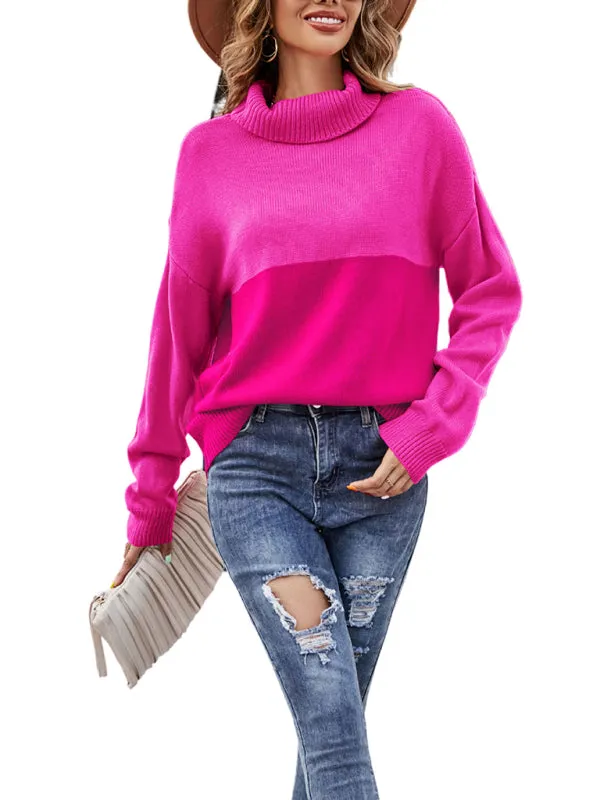 Women's new trendy contrasting color turtleneck pullover sweater