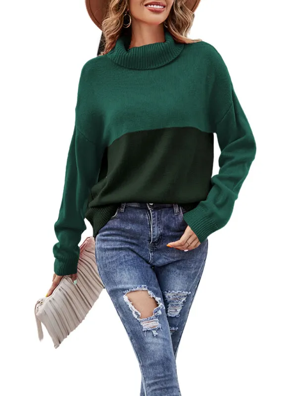 Women's new trendy contrasting color turtleneck pullover sweater