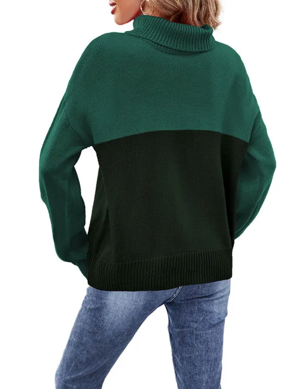 Women's new trendy contrasting color turtleneck pullover sweater